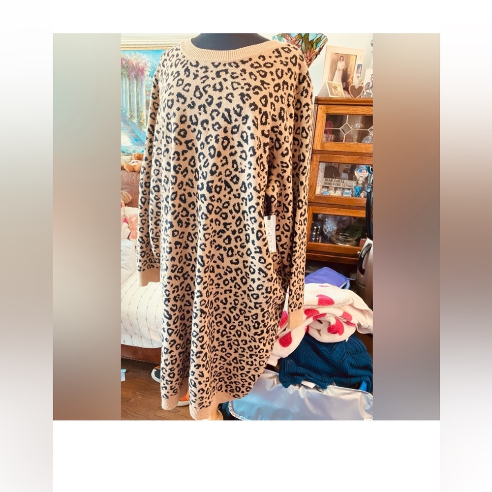 Tan and black Leopard Print Sweater Dress 4X